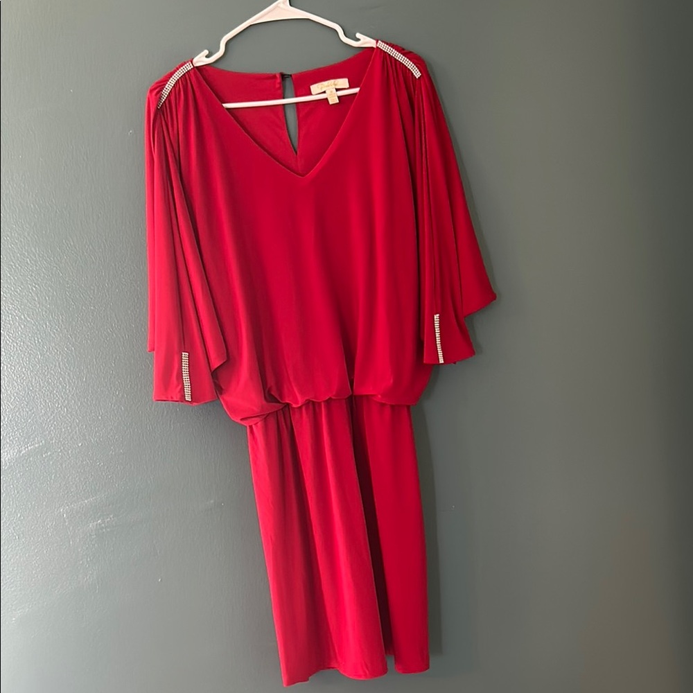Red V-Neck Midi Dress